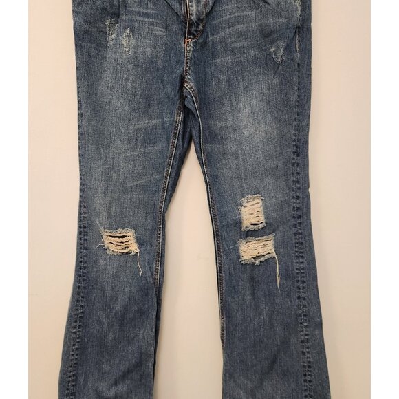 Mossimo Jeans Blue Denim Mid Rise Modern Boot Cut Distressed‎ Womens 15 34x32 - Picture 4 of 16